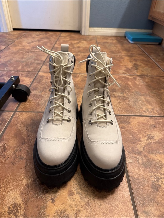 Timberland Shoes - Timberland Cream Lace-Up Platform Combat Boots with Black Lug Sole